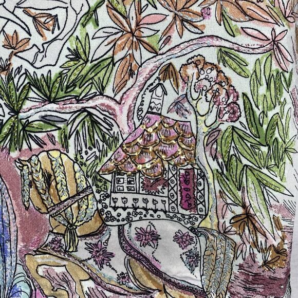 CAREN BROOK Blouse Artsy Watercolor Foliage Horse Beaded 3/4 Sleeve Womens L - Picture 11 of 12